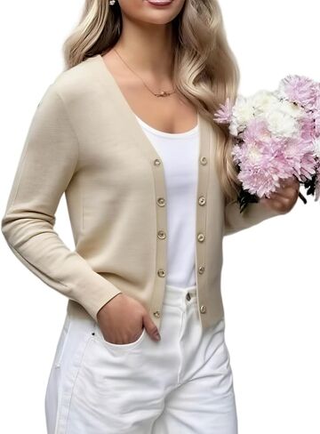 زر Oyoangle Women's Down Down Knit خفيفة الوزن كارديجان سيدات طويلة الأكمام سترة كارديجان in Saudi Arabia