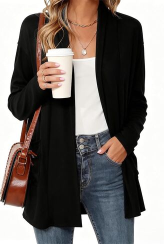 Women's Long Sleeve Lightweight Cardigan Sweaters with Pockets Casual Loose Fit Open Front Jacket Coat in Saudi Arabia