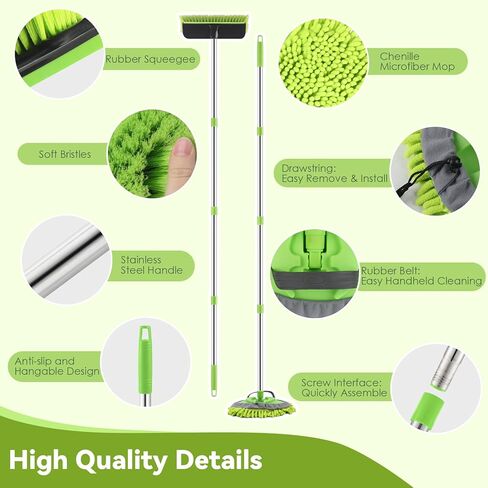 2 Pack Car Wash Brush with Long Handle, 62" Microfiber Car Wash Mop and Car Washing Brush Combo Set, Scratch-Free Soft Bristle Car Wash Mop Brushes Cleaning Kit for Exterior Car, Truck, RV, Boat in Saudi Arabia