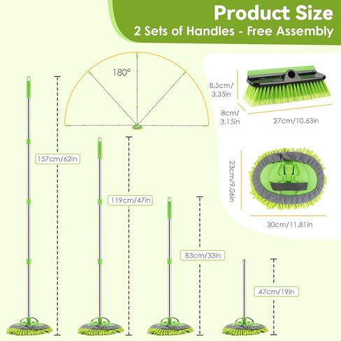 2 Pack Car Wash Brush with Long Handle, 62" Microfiber Car Wash Mop and Car Washing Brush Combo Set, Scratch-Free Soft Bristle Car Wash Mop Brushes Cleaning Kit for Exterior Car, Truck, RV, Boat in Saudi Arabia
