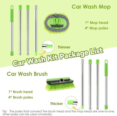 2 Pack Car Wash Brush with Long Handle, 62" Microfiber Car Wash Mop and Car Washing Brush Combo Set, Scratch-Free Soft Bristle Car Wash Mop Brushes Cleaning Kit for Exterior Car, Truck, RV, Boat in Saudi Arabia