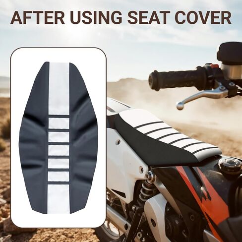 Guts Seat Cover, White Stripe Universial Dirt Bike Seat Cover Non-Slip Ribbed Rubber Seat Covers for Motorcycle Motorcross Enduro, Black in Saudi Arabia