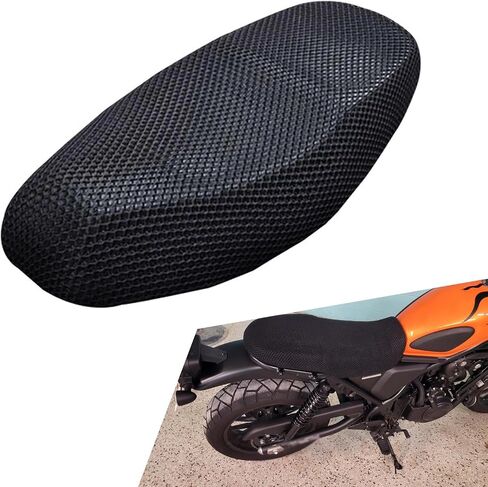 Motorcycle Seat Cover, Honeycomb Breathable Heat-insulating Sun-proof Seat Pad, Fully Covered Velcro-mounted Deatchable and Cleanable Anti-scratch Protector, for Most Motorcycles (Black #L) in Saudi Arabia