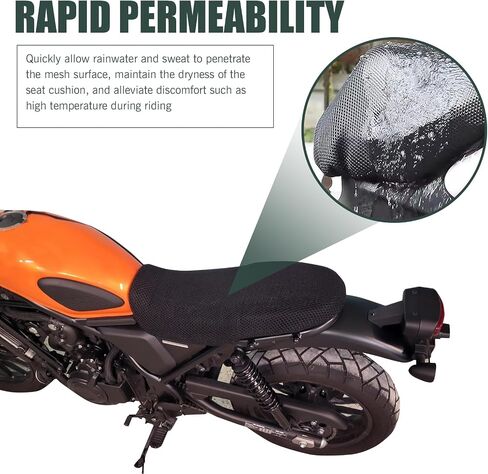 Motorcycle Seat Cover, Honeycomb Breathable Heat-insulating Sun-proof Seat Pad, Fully Covered Velcro-mounted Deatchable and Cleanable Anti-scratch Protector, for Most Motorcycles (Black #L) in Saudi Arabia