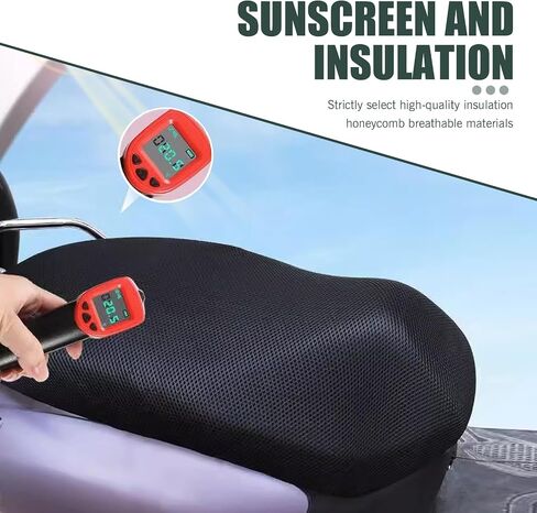 Motorcycle Seat Cover, Honeycomb Breathable Heat-insulating Sun-proof Seat Pad, Fully Covered Velcro-mounted Deatchable and Cleanable Anti-scratch Protector, for Most Motorcycles (Black #L) in Saudi Arabia