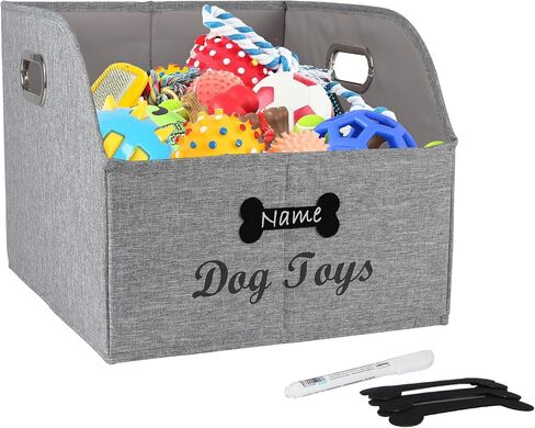 Large Dog Toy Basket Fabric Dog Toy Bin Collapsible Gray Dog Toy Box Trapezoid Dog Toy Storage for organizing Dog Chew Toys/Blankets/Leashes/Treats-Dog Storage Organizer-Can be Personalized in Saudi Arabia