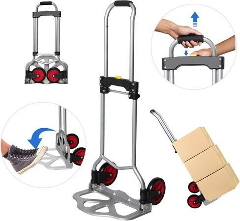 عربة Dolly Truck Truck القابلة للطي ، عربة يد من الألومنيوم المحمولة مع مقبض تلسكوب وعجلات PP+EVA ، مضغوطة وسهلة للتخزين للتنقل والتسوق والمكتب واستخدام السفر in Saudi Arabia
