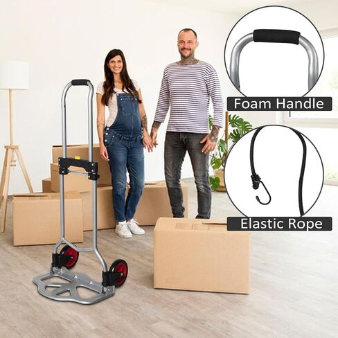 عربة Dolly Truck Truck القابلة للطي ، عربة يد من الألومنيوم المحمولة مع مقبض تلسكوب وعجلات PP+EVA ، مضغوطة وسهلة للتخزين للتنقل والتسوق والمكتب واستخدام السفر in Saudi Arabia