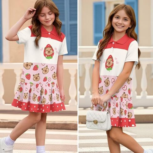 Girls Golf Dresses Short Sleeve Tennis Dress with Pleated Skirt Knee Length Athletic Dress Tennis Outfits in Saudi Arabia