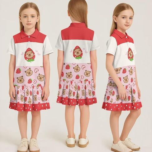 Girls Golf Dresses Short Sleeve Tennis Dress with Pleated Skirt Knee Length Athletic Dress Tennis Outfits in Saudi Arabia