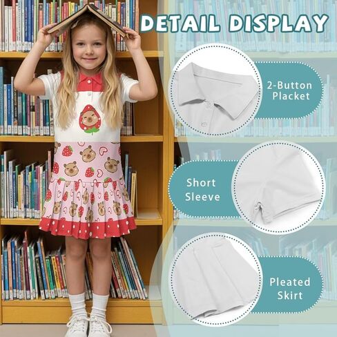 Girls Golf Dresses Short Sleeve Tennis Dress with Pleated Skirt Knee Length Athletic Dress Tennis Outfits in Saudi Arabia