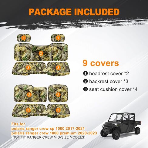 BORDAN UTV Waterproof Seat Cover for 2017-2021 Polaris Ranger XP 1000, Heavy Duty 1680D Camo Seat Covers for UTV Polaris Ranger 1000 2020-2025 Full Protection Outdoor(3 PCS) in Saudi Arabia
