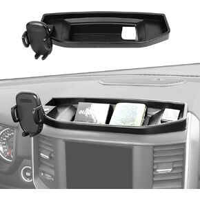 JeCar Dash Phone Holder Dashboard Cellphone Clamp Upgrade Alluminum Alloy Ball Mount with Storage Tray Interior Accessories Compatible with RAM Truck 2018-2022, Do Not Fit 12-inch Screen Model