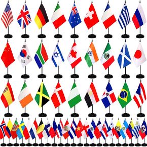 مجموعة أعلام مكتب عالمية لـ 50 دولة، علم صغير صغير لطاولة المكتب مع قاعدة حامل، 5 × 8 بوصة