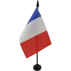 علم طاولة فرنسا AZ FLAG مقاس 4 بوصة × 6 بوصة - علم مكتب فرنسي مقاس 15 × 10 سم - عصا وقاعدة بلاستيكية سوداء