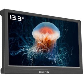 13.3 Inch Portable Monitor with HDMI & VGA Port 1366x768 FHD TFT Screen Display for Raspberry Pi, Laptop, PC, MacBook, Xbox, PS3,PS4,60HZ,5ms, PC 16:9 External Display