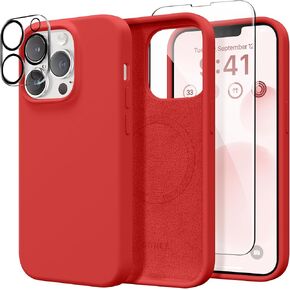 حافظة مغناطيسية لهاتف iPhone 13 Pro، متوافقة مع MagSafe، [واقي شاشة + حماية للكاميرا]، حافظة هاتف نحيفة من السيليكون السائل المقاوم للصدمات مقاس 6.1 بوصة، بطانة ناعمة من الألياف الدقيقة المضادة للخدش، أخضر كالكي in Kuwait