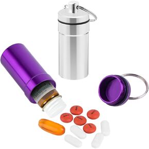 Nitroglycerin Keychain Pill Holder Mini, 2 Pack Waterproof Portable Travel Purse Pocket Pill Case, Keychain Pill Fob Container for 25ct Nitro/Nitroglycerin Bottle (Black + Blue)