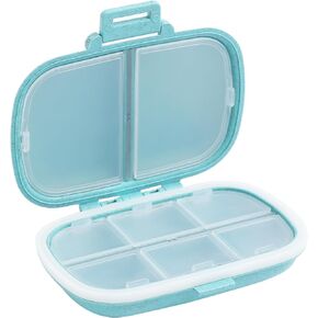 MEACOLIA Travel Pill Organizer, 1 Pack 8 Compartments Daily Pill Case Small Pill Box for Pocket Purse, Portable Pill Container Medicine Vitamin Organizer (Blue)