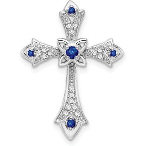 14k White Gold Sapphire and Diamond Fleur de Lis Cross Chain Slide - 25.2mm