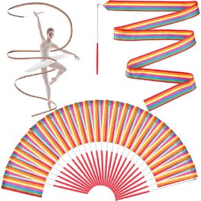 12 Pack Rainbow Dance Ribbons,6.6Ft Dance Ribbons Streamers Rhythmic Gymnastics Ribbon Twirling Ribbons,Baton Twirling Wands on Sticks for Kids Artistic Dancing,Talent Shows,Gymnastics Party Favors