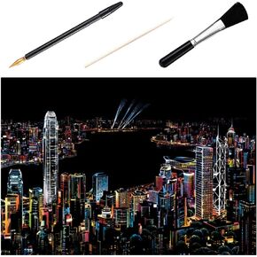 EXCEART 4pcs Set Night View Scratchboard DIY Scratch Off Craft Kits Scratchboard Art Materials for Adults and