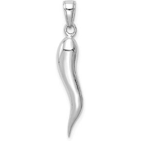 Solid 14k White Gold Large 3D Italian Horn Pendant - 30mm