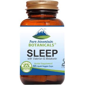 Natural Sleep with Organic Valerian, Chamomile, Passion Flower, Skullcap, Melatonin, Hops & More - 60 Vegan Capsules