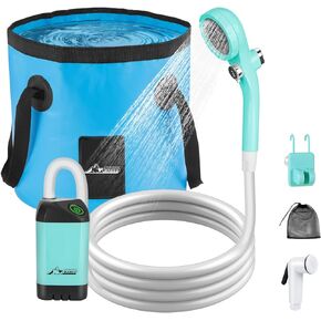 WADEO Portable Shower for Camping, Outdoor Electric Shower Rechargeable Pump with 20L Collapsible Bucket, Camping Shower Head Nozzle for Camping, Hiking, Traveling, Washing
