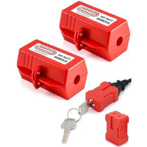 QWORK Electrical Cord Plug Lockout Device and Plug Lockout Device for Lock Out Tag Out, 2 Pack Plug Locking Safety Lock Fits 2 & 3 Prong Plugs, 2 Pack Power Plug Lock Out 10 to 125V 30A in Saudi Arabia