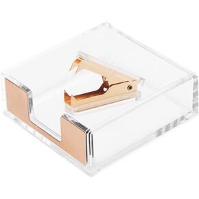 Clear Acrylic Body Colorful Metallic Tone Memo Holder and Staples Remover Set Self-Stick Note Cube Dispenser Holder Staples Removing Tool Kit