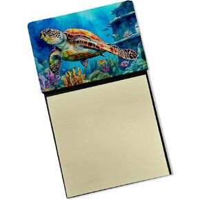Caroline's Treasures Loggerhead Sea Turtle Sticky Note Holder Refillable Dispenser Self-Sticky Note Pads, Memo Pads Blank Desk Accessories