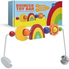 Durabasics Toy Bar Compatible with Baby Bjorn Bouncer Toy Bar - Engaging Colorful Shapes - All Wood - Spinnable - Nature-Inspired Figures Bar Compatible with Baby Bjorn Bouncer