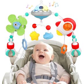 Musical Baby Stroller Arch Toys, Travel Car Seat Toys, Baby Play Arch Crib Accessory Toys, Mobile for Bassinet, Pram Activity Arch Bar Toys for Babies Infants