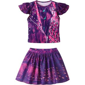 WonderBabe Descendants Bathing Suit for Girls Princess Two Piece Ruffle Swimsuit Kids Bikini Set Swimwear Dress Up