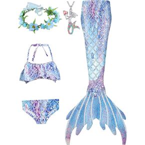 Mermaid Tail Swimming Suit Girls Bathing Suit Princess Bikini 5Pcs Set for 3-12Y in Saudi Arabia