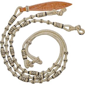 Natural & Black Knots Raw Hide Leather Horse Tack Hand-Braided Romal Romel Reins Ranch Rope/Rope Reins