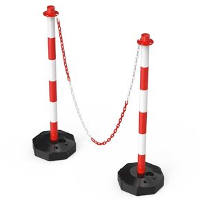2 Pack Traffic Delineator Post Cones with Fillable Base, Adjustable Plastic Safety Barrier with 5Ft Plastic Chain, Outdoor and Indoor Crowd Control Stanchion for Traffic Control and Warning