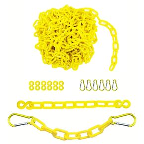 Reliabe1st 126 Feet Yellow Plastic Safety Barrier Chain with 4 Magnetic Hooks and 1 Chain Cutter | Caution Security Chain Safety Chain for Crowd Control