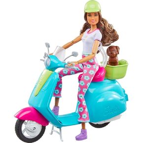 Barbie Fashionistas Doll & Scooter, Travel Playset with Stickers, Pet Puppy & Themed Accessories Like Map & Camera (Amazon Exclusive)