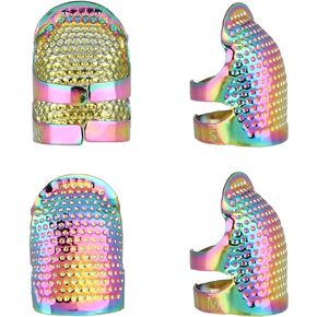 4Pcs Thimbles for Hand Sewing Metal Dazzle Color Sewing Thimble Finger Protector Adjustable Metal Sewing Thimble Rings Needles Sewing Quilting Craft Accessories DIY Sewing Tools Needlework