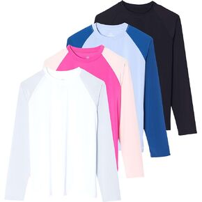 Real Essentials 4 Pack: Women's Long Sleeve Rash Guard Shirt Swimwear UPF Sun Protection Swim Workout Top (Available in Plus)