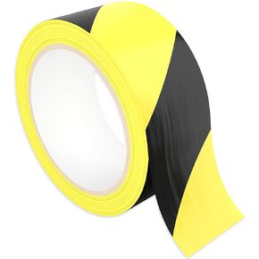 Double-Roll of Ultra-Adhesive Black & Yellow Hazard Tape for Floor Marking 2 Pk. Mark Floors & Watch Your Step Areas for Safety with High-Visibility Anti-Scuff Striped Vinyl by Phyxology Supply.