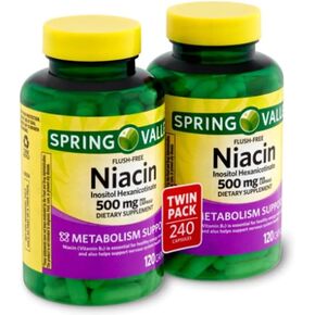 Spring Valley - Flush Free Niacin (B-3) 500 mg, 240 Capsules (2 Bottles of 120)