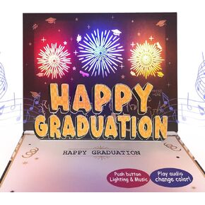 Graduation Fireworks 3D pop up Greeting Card, Congratulations personalized gift for high school, college, university master's, Press the button to release “fireworks and cheers"