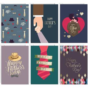 Father's Day Cards with Envelopes & Seal Stickers | Pack of 24 cards - 6 Assorted Designs of 4 each | 5.5 x 4 Inch Blank Foldable Happy Father's Day Greeting Cards For Friends , Family and Dad.