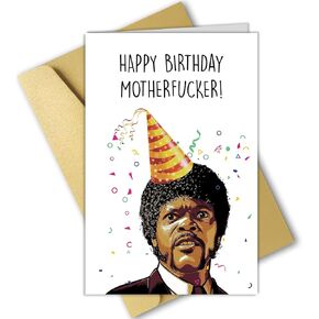 OJsensai Funny Samuel L Jackson Birthday Card, Pupl Fiction Card for Friend, Humorous Bday Card for Him Her, Rude Card for Boyfriend