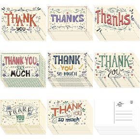 Junkin 80 Pack Thank You Postcards Thanks Blank Note Postcards Retro Appreciation Postcards Assorted Cards for Employee Teacher Adults Team Volunteers, 4 x 6 Inch