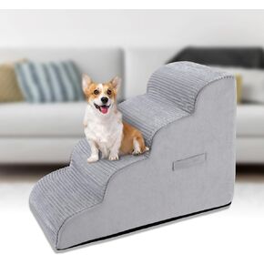 High Density Foam Dog Stairs Steps, Non-Slip Extra Wide Deep Pet Steps for Beds Or Couches, for Injured or Older Pets Dogs and Cats with Joint Pain (3-Tiers (Black))