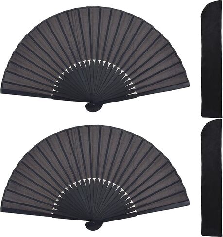 Amajiji Folding Hand Fans, Black Bamboo Silk HandHeld Folding Fans for Women in Kuwait